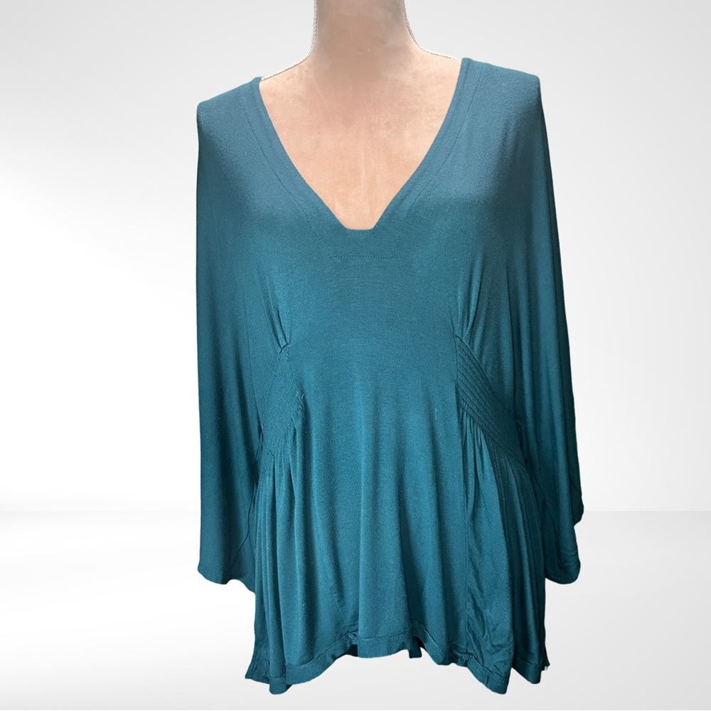 Free People Teal V-Neck Flowy Top